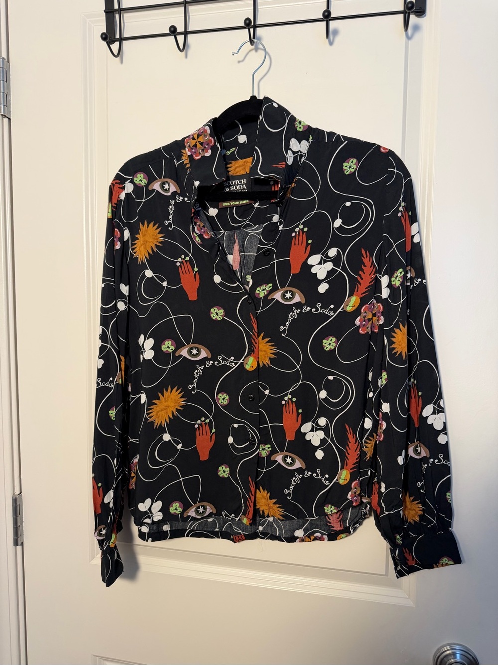 Scotch & Soda Black Button-Up Shirt with Colorful Abstract Print